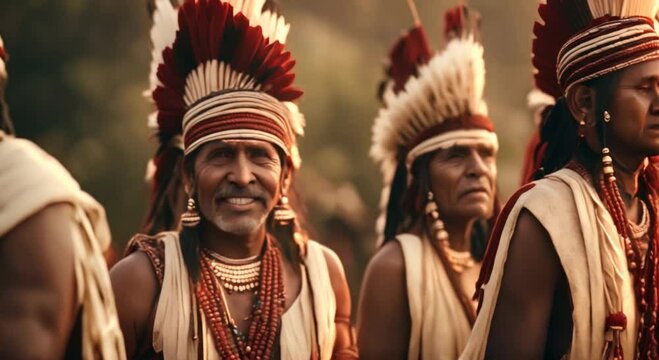 3D animation of Indian tribes wearing warbonnets 4k animation