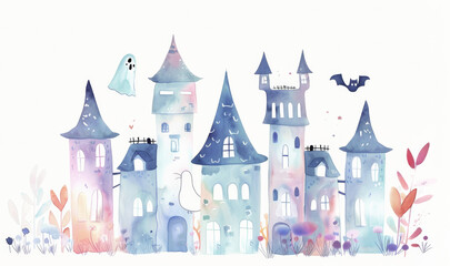 Naklejka premium A small, whimsical castle with rounded towers and a soft pastel glow.