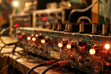 vintage audio equipment, reflecting the history of sound reproduction, Amplifiers trembling with raw power, AI generated