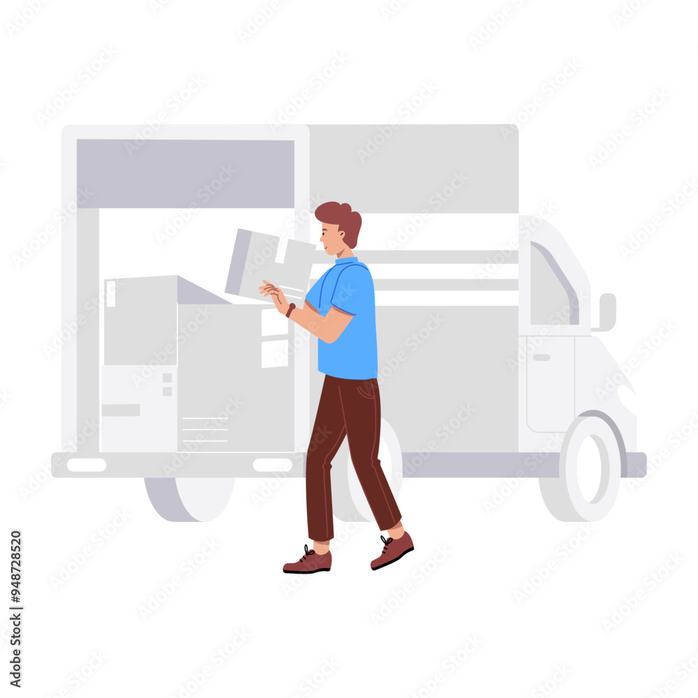 Wall mural character based flat illustration of truck loading