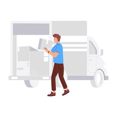 Character based flat illustration of truck loading 

