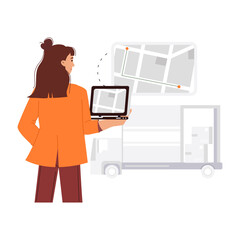 Character based flat illustration of delivery map 

