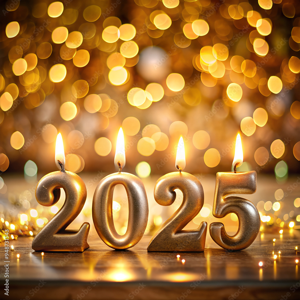 Sticker 2025, a new year - golden Christmas background
