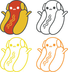 Fully Editable Colorful Hot Dog Line Art
