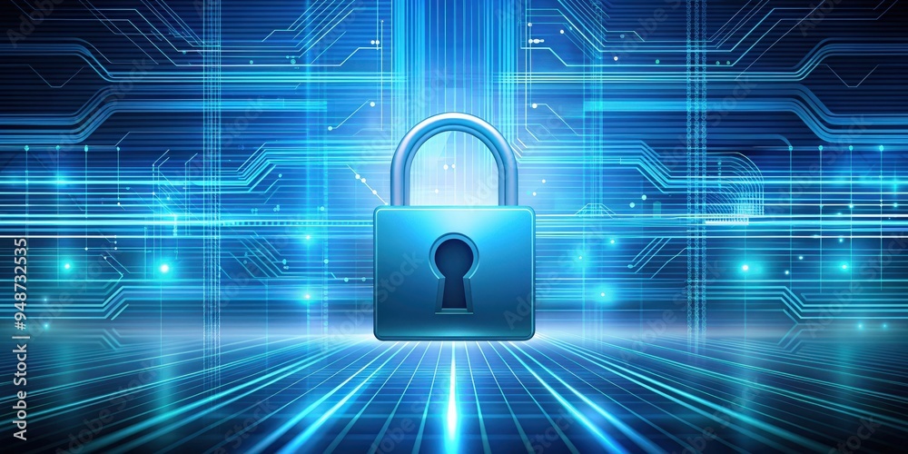Poster an abstract security concept with large blank copy space, cybersecurity, protection, encryption, net