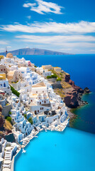 Naklejka premium Breathtaking Aerial View of Iconic Santorini, Greece: The Jewel of Aegean Sea