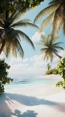 Picturesque Tropical Beachscape with Swaying Palms Turquoise Waters and Golden Hour Vibes