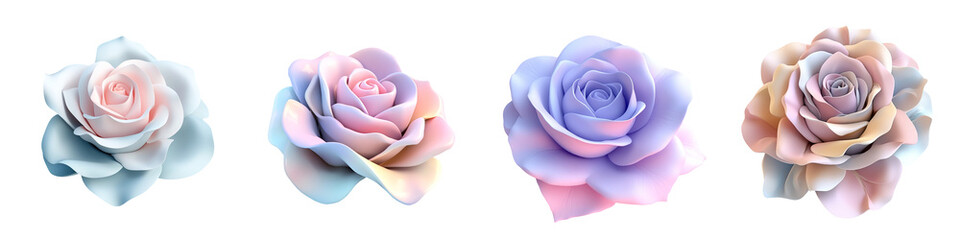 A collection of beautifully designed pastel roses in various hues, perfect for floral arrangements and creative projects.