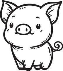 A pig line art with white background