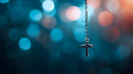 Close-Up of a Necklace with a Cross Pendant: A Symbol of Faith and Devotion.