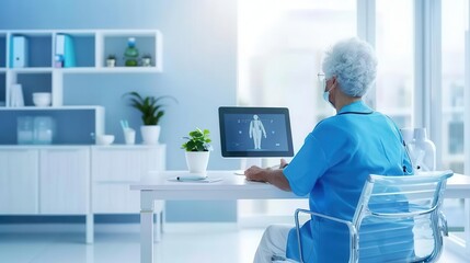 Nurse assisting an elderly patient with a telemedicine appointment, Telemedicine, accessible healthcare