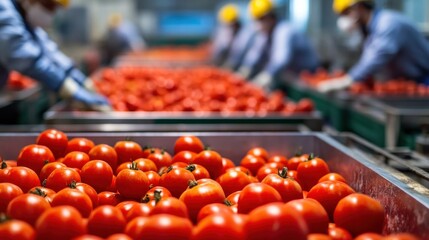 Red Ripe Tomatoes on a Conveyor Belt in a Factory