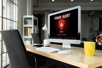Cyber security software show alert of cyber attack for protection snugly. Danger from virus, phishing and cyber fraud.
