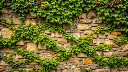 Stone wall covered in vines, cut out, stone, wall, vines, green, texture, background, nature, growth, vintage, architecture
