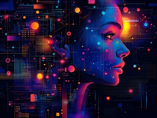 Cyberpunk, minimalist wallpaper with an electronic portrait - ai generated