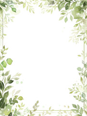 Naklejka premium Green leaves and flower watercolor background invitation template, greeting card, wedding, copy space.