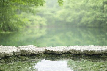 Fototapeta premium Calm Reflections Embracing the Natural Landscape of a Hidden Oasis