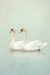 Fototapeta premium Gentle love surrounds a pair of swans gliding elegantly across the tranquil waters of the lake.