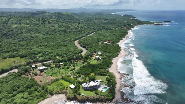 Drone view of Pacific coast of Nicaragua. Popoyo, Tola