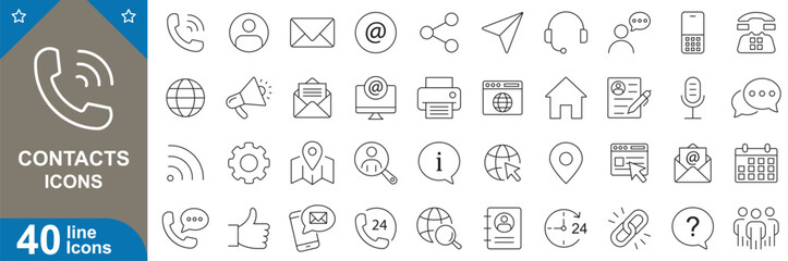 Contact us icons set. customer, help disk, call, email, service, feedback, chat, phone, support and more. vector illustrator.