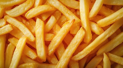 Close-up of crispy french fries. Perfect for showcasing fast food, restaurants, or snacking.