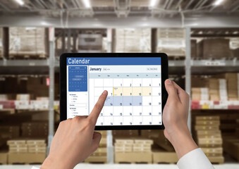 Calendar on computer software application for schedule planning for personal organizer and online business snugly