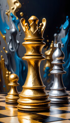 oil painting golden chess king