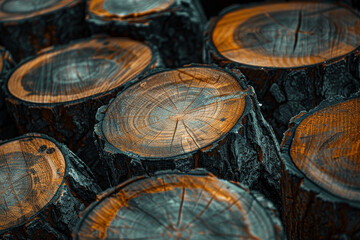 A pile of logs with a brownish color and some of them have a blackish color