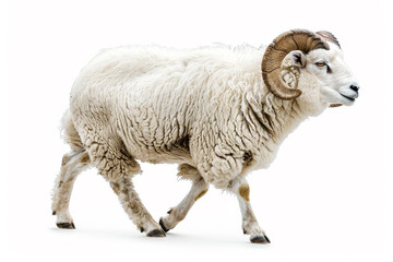 Fototapeta premium A ram is walking across a white background