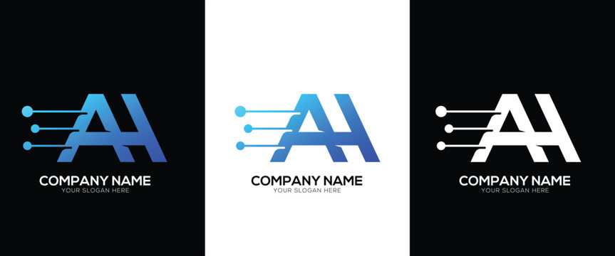 Letter AH or HA brand tech logo identity with line style minimal logo template