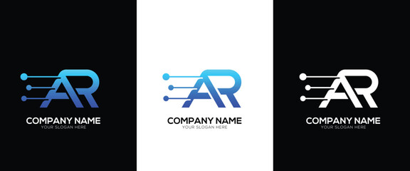 Letter AR or RA brand tech logo identity with line style minimal logo template