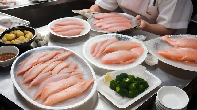Exquisite Close-up of Fresh Seafood Plates at a Tokyo Fish Market &ndash; A Captivating Image with Sharp Linework, Translucent Texture, and Impeccable Detailing, Captured on Getty Images