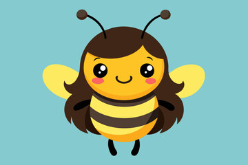  Cute bee with long hair vector art illustration