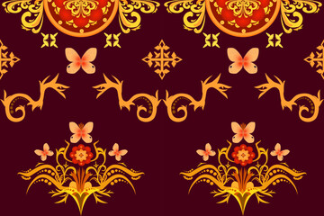 Ethnic Ikat paisley flower abstract oriental traditional seamless Victorian style patten. Luxury decorative elements design for fabric, clothing, wallpaper, background, decoration, fashion, print