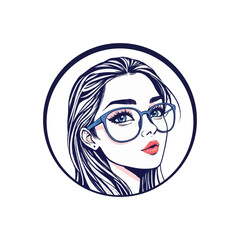 Graphic illustration of a girl with stylized eyeglasses. cartoon face fashionable cute girl face digital artwork.