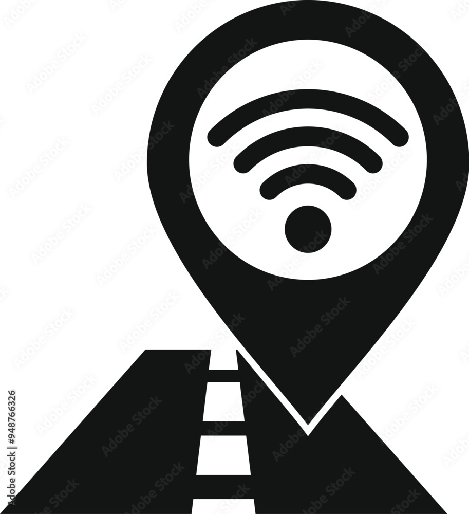 Poster black gps pointer with wifi symbol showing a road trip location with internet access