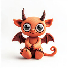 A cute and whimsical orange devil character with big eyes, tiny wings, and a playful demeanor, perfect for children's illustrations.
