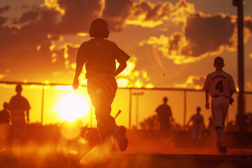 A baseball player runs across the field in the sun