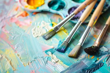 Obraz premium Colorful palette and paintbrushes symbolizing creativity in design