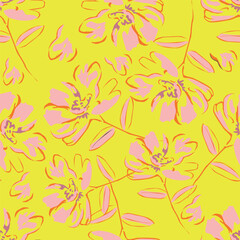 Beautiful Seamless color peony pattern on green background, vector illustration