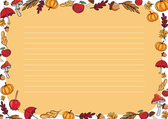 A page for entries with autumn pictures. Vector illustration