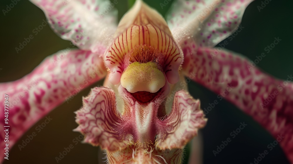 Poster Close-up of a pink orchid with intricate details and textures.