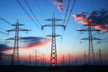 Fototapeta premium Electric transmission towers stretching across the horizon