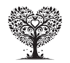 tree with hearts vector silhouette