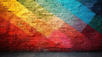 Fototapeta premium Brick wall with diagonal stripes: yellow, orange, red, blue, green