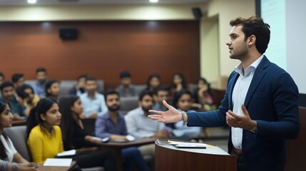 Fototapeta premium business seminar in India, where education meets practice, with aspiring entrepreneurs gaining knowledge and insights