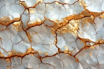 Cracked white surface with gold leaf accents