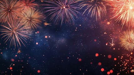 Obraz premium vibrant fireworks lighting up the night sky, marking a special occasion perfect for a banner design concept