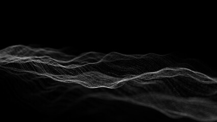 Dynamic black wave of particles. Abstract futuristic background. Big data visualization. 3D rendering.