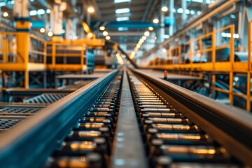 Conveyor belt transporting goods in a manufacturing facility